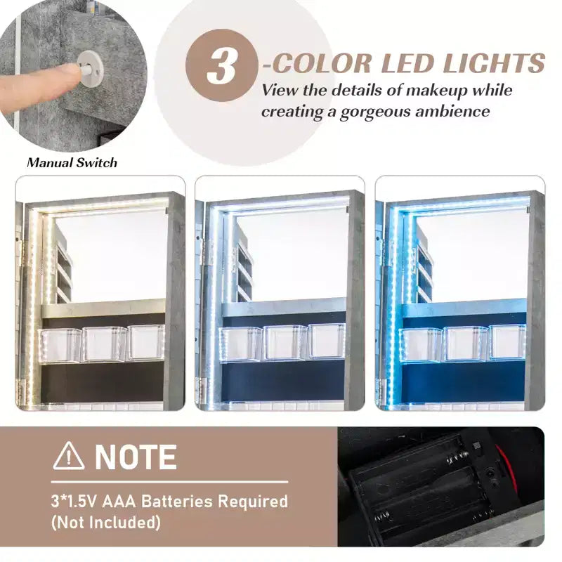 Costway Armoire à bijoux rotative à 360° avec miroir, modes LED 3 couleurs, verrouillable