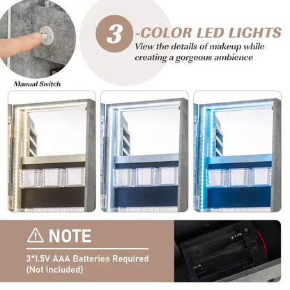 Costway Armoire à bijoux rotative à 360° avec miroir, modes LED 3 couleurs, verrouillable