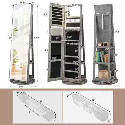 Costway Armoire à bijoux rotative à 360° avec miroir, modes LED 3 couleurs, verrouillable
