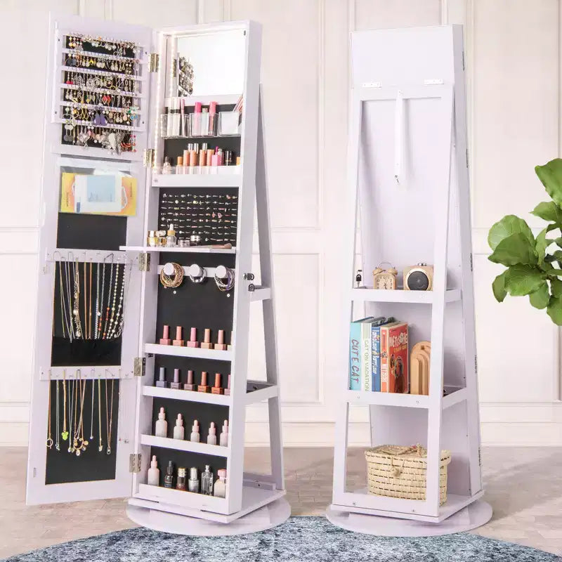 Costway Armoire à bijoux rotative à 360° avec miroir, modes LED 3 couleurs, verrouillable