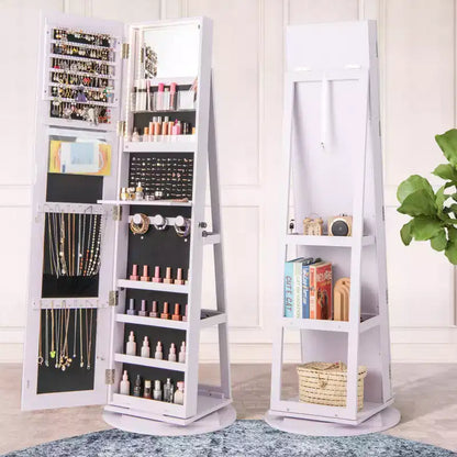 Costway Armoire à bijoux rotative à 360° avec miroir, modes LED 3 couleurs, verrouillable