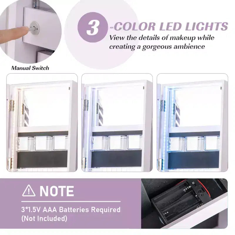 Costway Armoire à bijoux rotative à 360° avec miroir, modes LED 3 couleurs, verrouillable