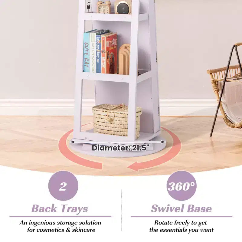 Costway Armoire à bijoux rotative à 360° avec miroir, modes LED 3 couleurs, verrouillable