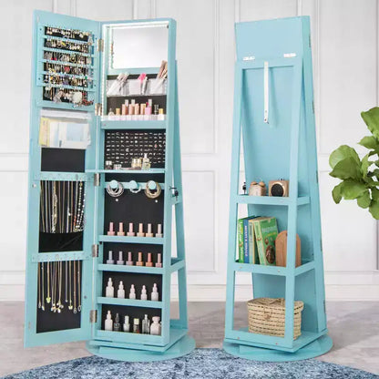 Costway Armoire à bijoux rotative à 360° avec miroir, modes LED 3 couleurs, verrouillable