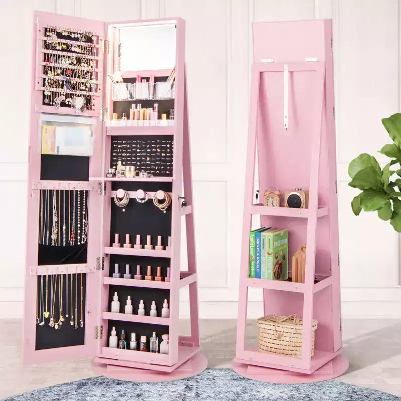 Costway Armoire à bijoux rotative à 360° avec miroir, modes LED 3 couleurs, verrouillable