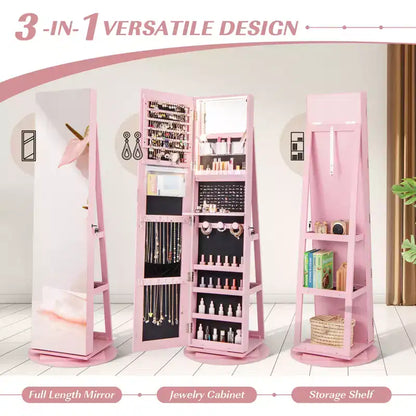 Costway Armoire à bijoux rotative à 360° avec miroir, modes LED 3 couleurs, verrouillable