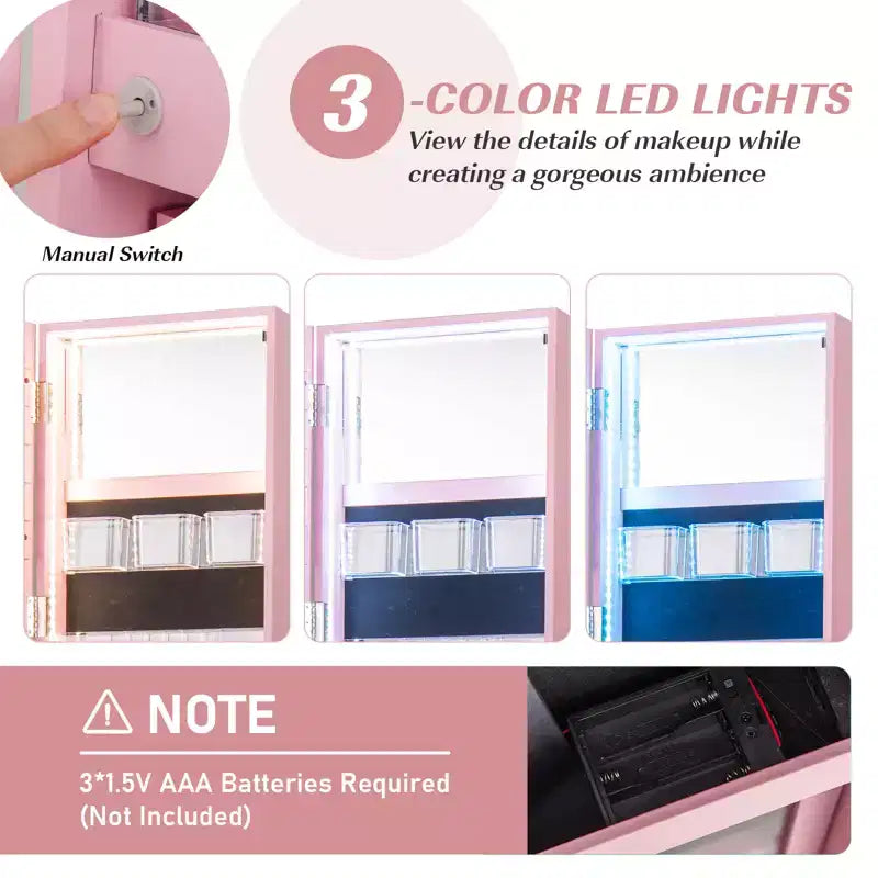 Costway Armoire à bijoux rotative à 360° avec miroir, modes LED 3 couleurs, verrouillable