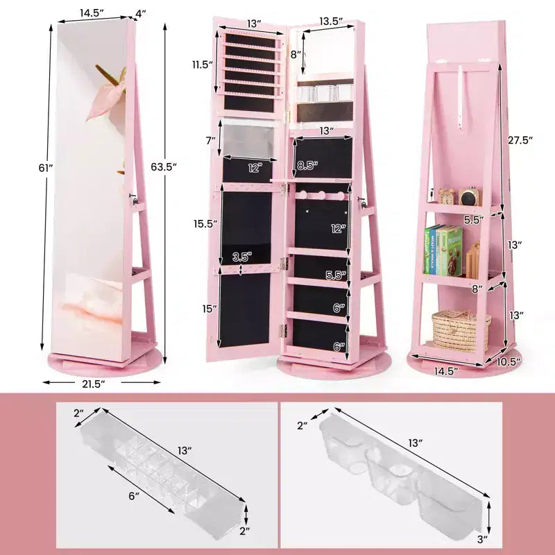 Costway Armoire à bijoux rotative à 360° avec miroir, modes LED 3 couleurs, verrouillable