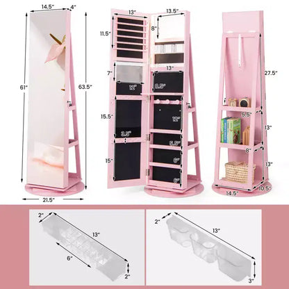 Costway Armoire à bijoux rotative à 360° avec miroir, modes LED 3 couleurs, verrouillable