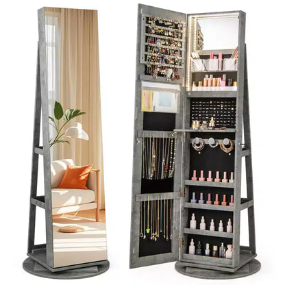 Costway Armoire à bijoux rotative à 360° avec miroir, modes LED 3 couleurs, verrouillable
