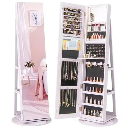 Costway Armoire à bijoux rotative à 360° avec miroir, modes LED 3 couleurs, verrouillable