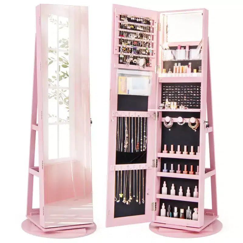 Costway Armoire à bijoux rotative à 360° avec miroir, modes LED 3 couleurs, verrouillable