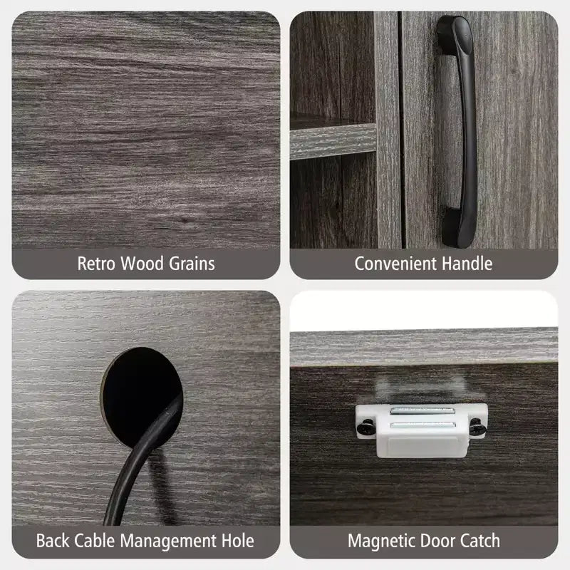 Buffet Costway avec prises de courant et ports USB, porte-bouteilles et étagères de rangement, style rustique