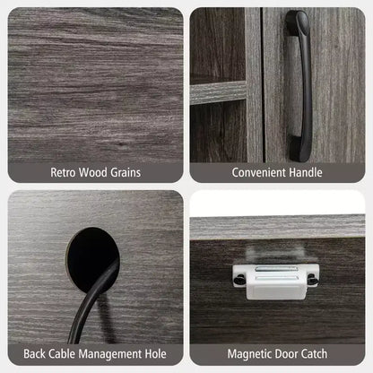 Buffet Costway avec prises de courant et ports USB, porte-bouteilles et étagères de rangement, style rustique