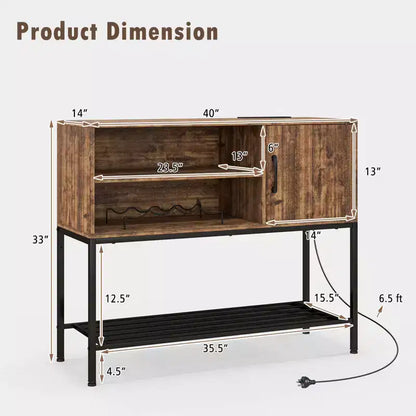 Buffet Costway avec prises de courant et ports USB, porte-bouteilles et étagères de rangement, style rustique