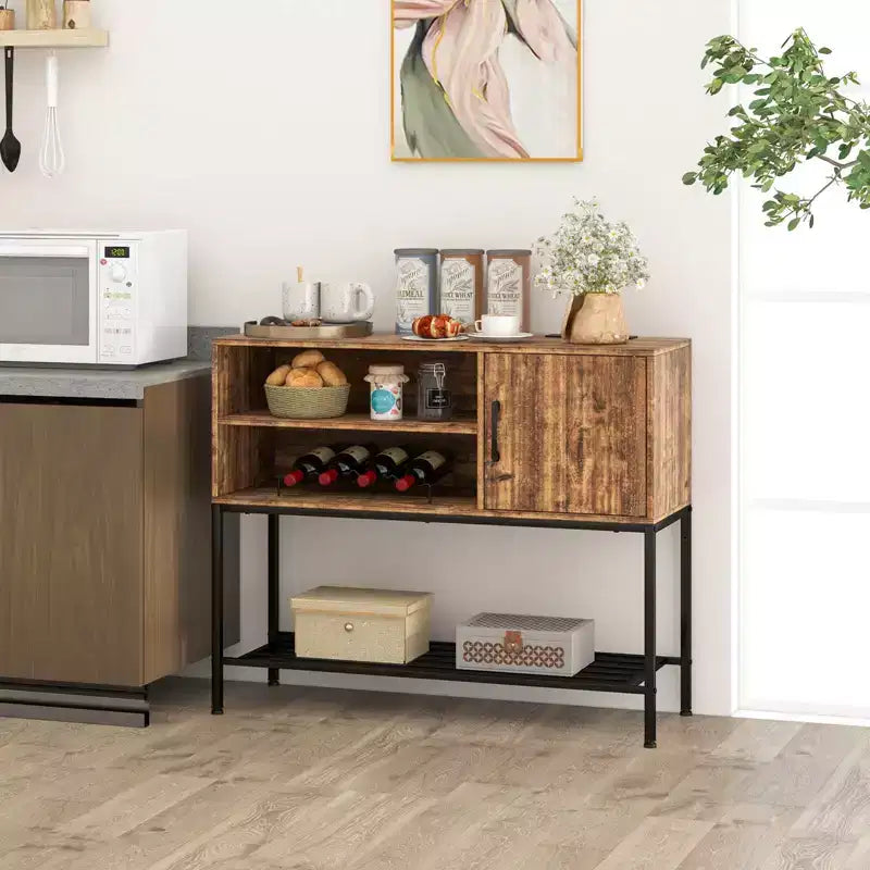 Buffet Costway avec prises de courant et ports USB, porte-bouteilles et étagères de rangement, style rustique