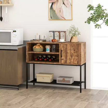 Buffet Costway avec prises de courant et ports USB, porte-bouteilles et étagères de rangement, style rustique