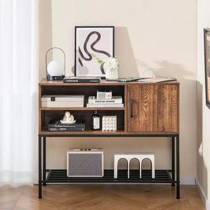 Buffet Costway avec prises de courant et ports USB, porte-bouteilles et étagères de rangement, style rustique