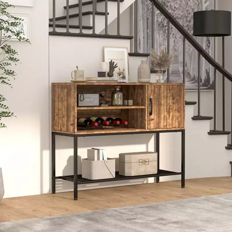 Buffet Costway avec prises de courant et ports USB, porte-bouteilles et étagères de rangement, style rustique