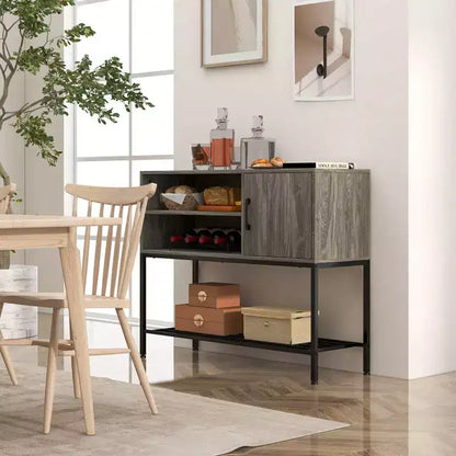 Buffet Costway avec prises de courant et ports USB, porte-bouteilles et étagères de rangement, style rustique