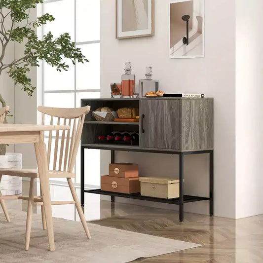 Buffet Costway avec prises de courant et ports USB, porte-bouteilles et étagères de rangement, style rustique