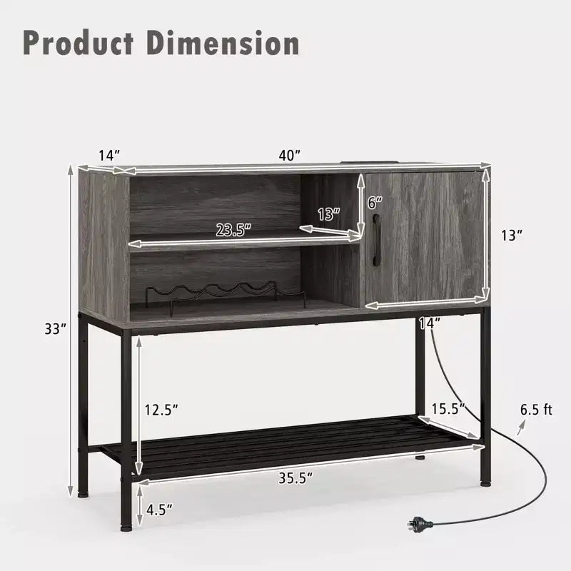 Buffet Costway avec prises de courant et ports USB, porte-bouteilles et étagères de rangement, style rustique