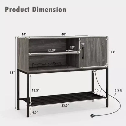 Buffet Costway avec prises de courant et ports USB, porte-bouteilles et étagères de rangement, style rustique