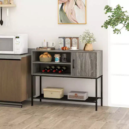 Buffet Costway avec prises de courant et ports USB, porte-bouteilles et étagères de rangement, style rustique