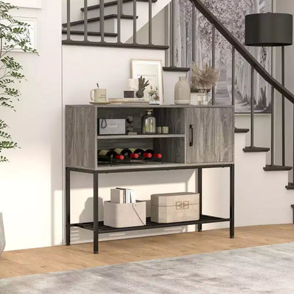 Buffet Costway avec prises de courant et ports USB, porte-bouteilles et étagères de rangement, style rustique
