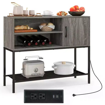 Costway Buffet Sideboard w/ Power Outlets & USB Ports Drink Racks & Storage Shelves Rustic