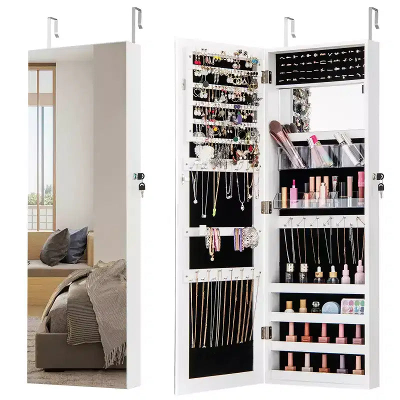 Costway 43.5 Jewelry Mirror Cabinet w/ Full-length Mirror & Interior Makeup Mirror
