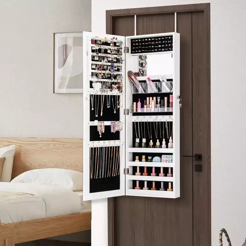 Meuble miroir à bijoux Costway 43,5 po avec miroir pleine longueur et miroir de maquillage intérieur