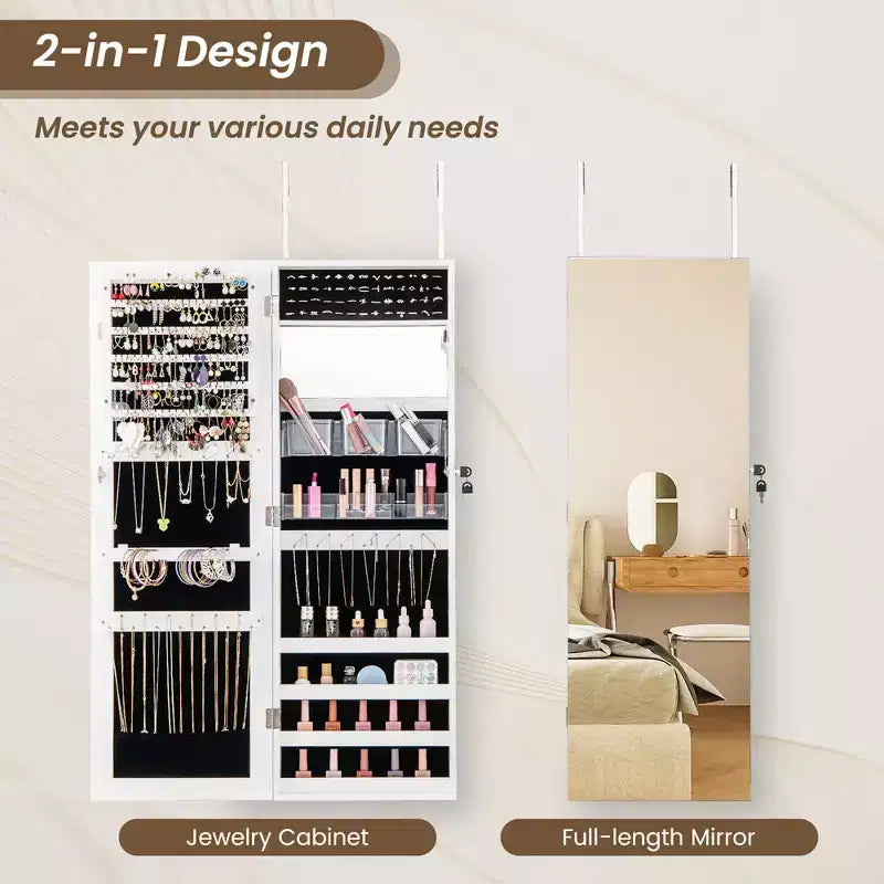 Meuble miroir à bijoux Costway 43,5 po avec miroir pleine longueur et miroir de maquillage intérieur