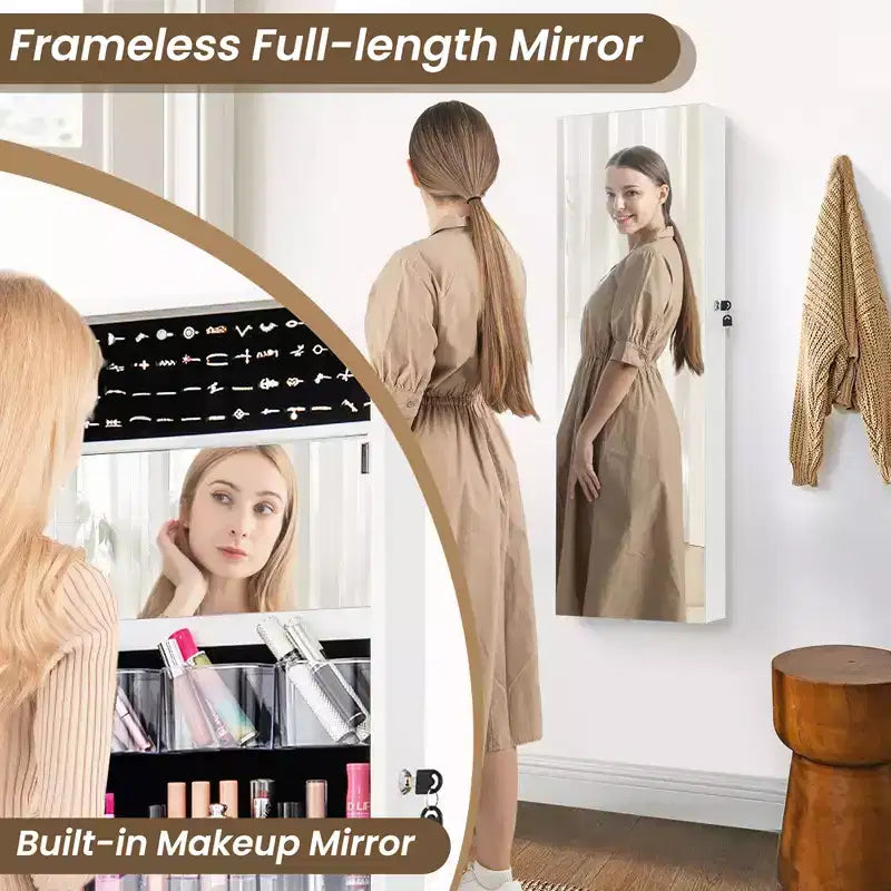 Meuble miroir à bijoux Costway 43,5 po avec miroir pleine longueur et miroir de maquillage intérieur