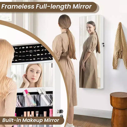 Meuble miroir à bijoux Costway 43,5 po avec miroir pleine longueur et miroir de maquillage intérieur