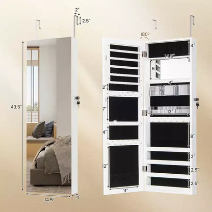 Meuble miroir à bijoux Costway 43,5 po avec miroir pleine longueur et miroir de maquillage intérieur