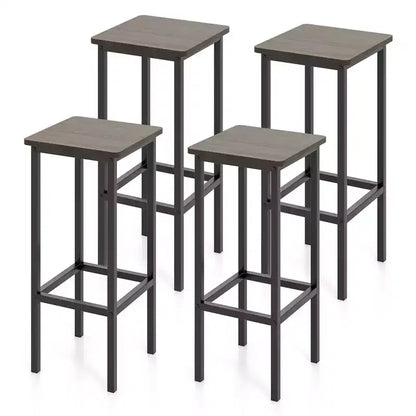 Costway 4PCS 26 Bar Stool Set w/ Metal Frame Footrest Backless Counter Height Stool Gray