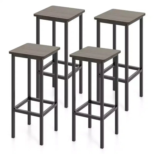 Costway 4PCS 26 Bar Stool Set w/ Metal Frame Footrest Backless Counter Height Stool Gray