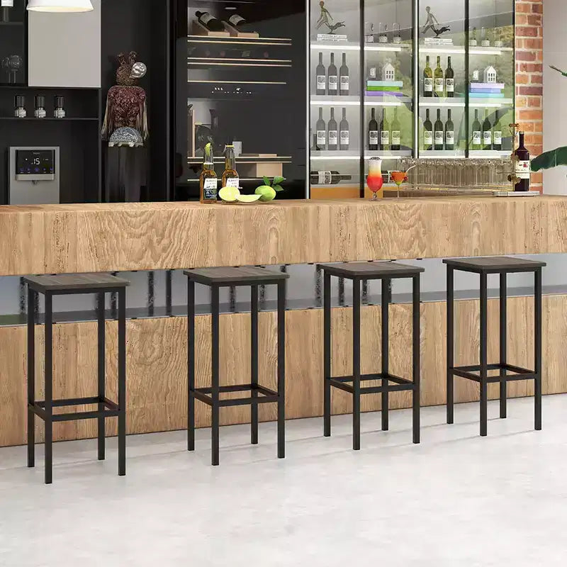 Lot de 4 tabourets de bar Costway 26 po avec repose-pieds en métal et sans dossier, hauteur de comptoir, gris