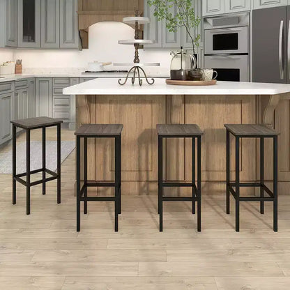 Lot de 4 tabourets de bar Costway 26 po avec repose-pieds en métal et sans dossier, hauteur de comptoir, gris