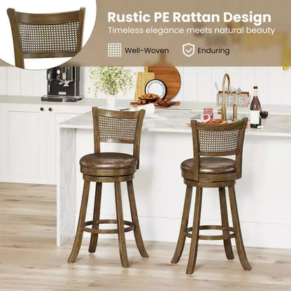 Costway Lot de 2 tabourets de bar pivotants à 30 po avec dossier en rotin PE, hauteur bar