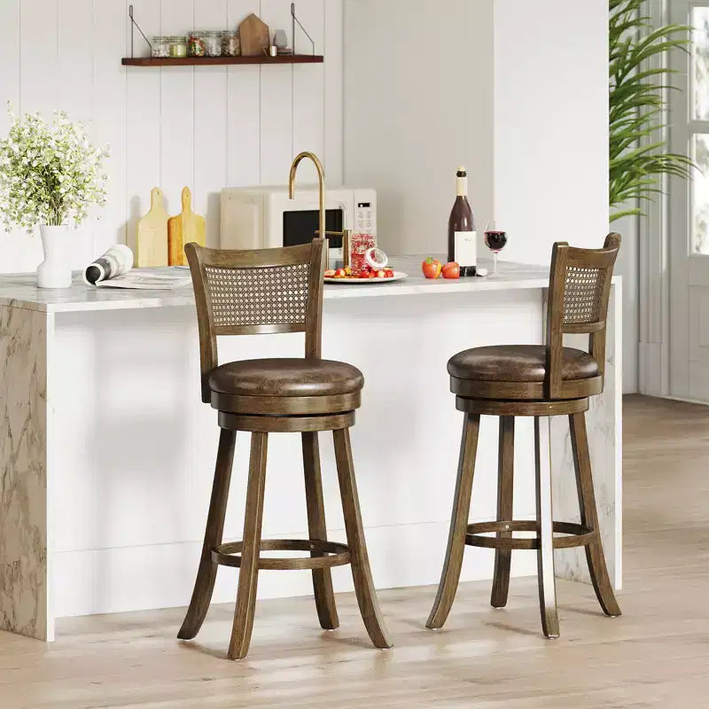 Costway Lot de 2 tabourets de bar pivotants à 30 po avec dossier en rotin PE, hauteur bar