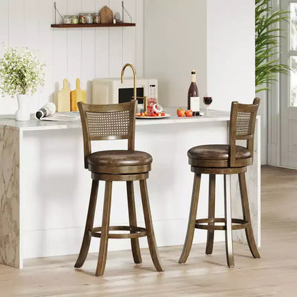 Costway Lot de 2 tabourets de bar pivotants à 30 po avec dossier en rotin PE, hauteur bar