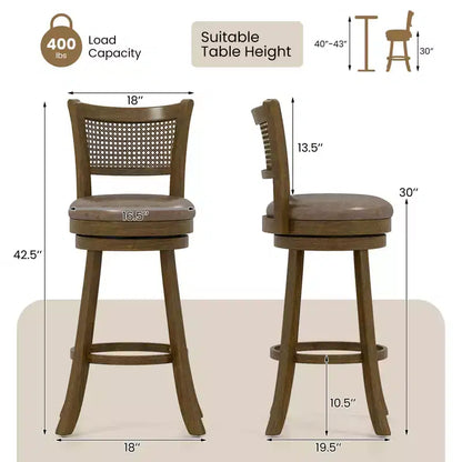 Costway Lot de 2 tabourets de bar pivotants à 30 po avec dossier en rotin PE, hauteur bar