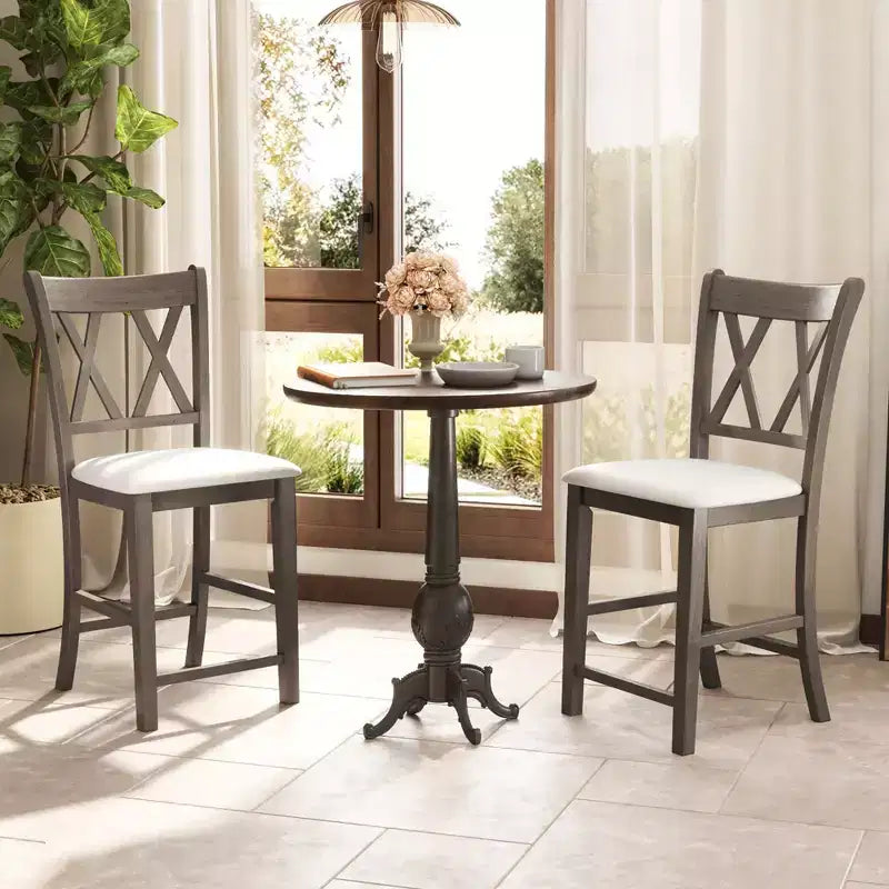 Costway Lot de 2 tabourets de bar 61 cm, tabourets de comptoir avec siège rembourré en tissu de lin, gris