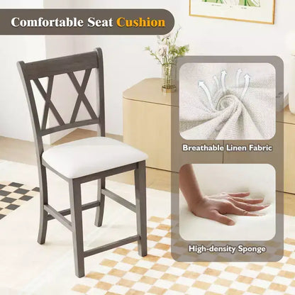 Costway Lot de 2 tabourets de bar 61 cm, tabourets de comptoir avec siège rembourré en tissu de lin, gris