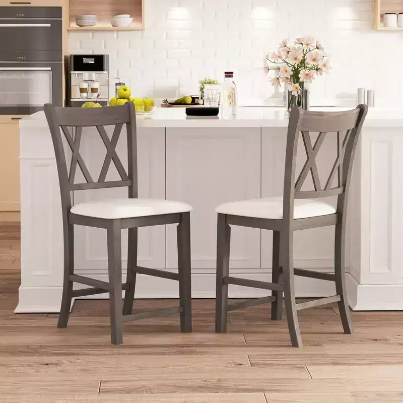 Costway Lot de 2 tabourets de bar 61 cm, tabourets de comptoir avec siège rembourré en tissu de lin, gris