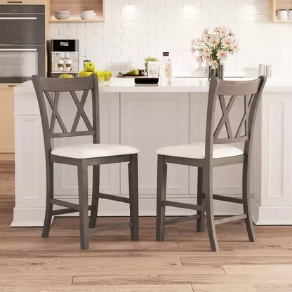 Costway Lot de 2 tabourets de bar 61 cm, tabourets de comptoir avec siège rembourré en tissu de lin, gris