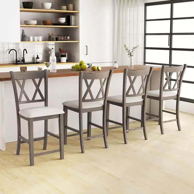 Costway Lot de 2 tabourets de bar 61 cm, tabourets de comptoir avec siège rembourré en tissu de lin, gris