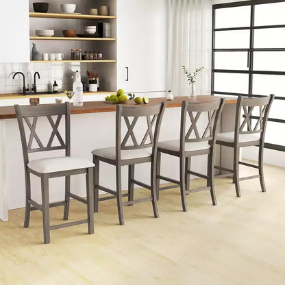 Costway Lot de 2 tabourets de bar 61 cm, tabourets de comptoir avec siège rembourré en tissu de lin, gris
